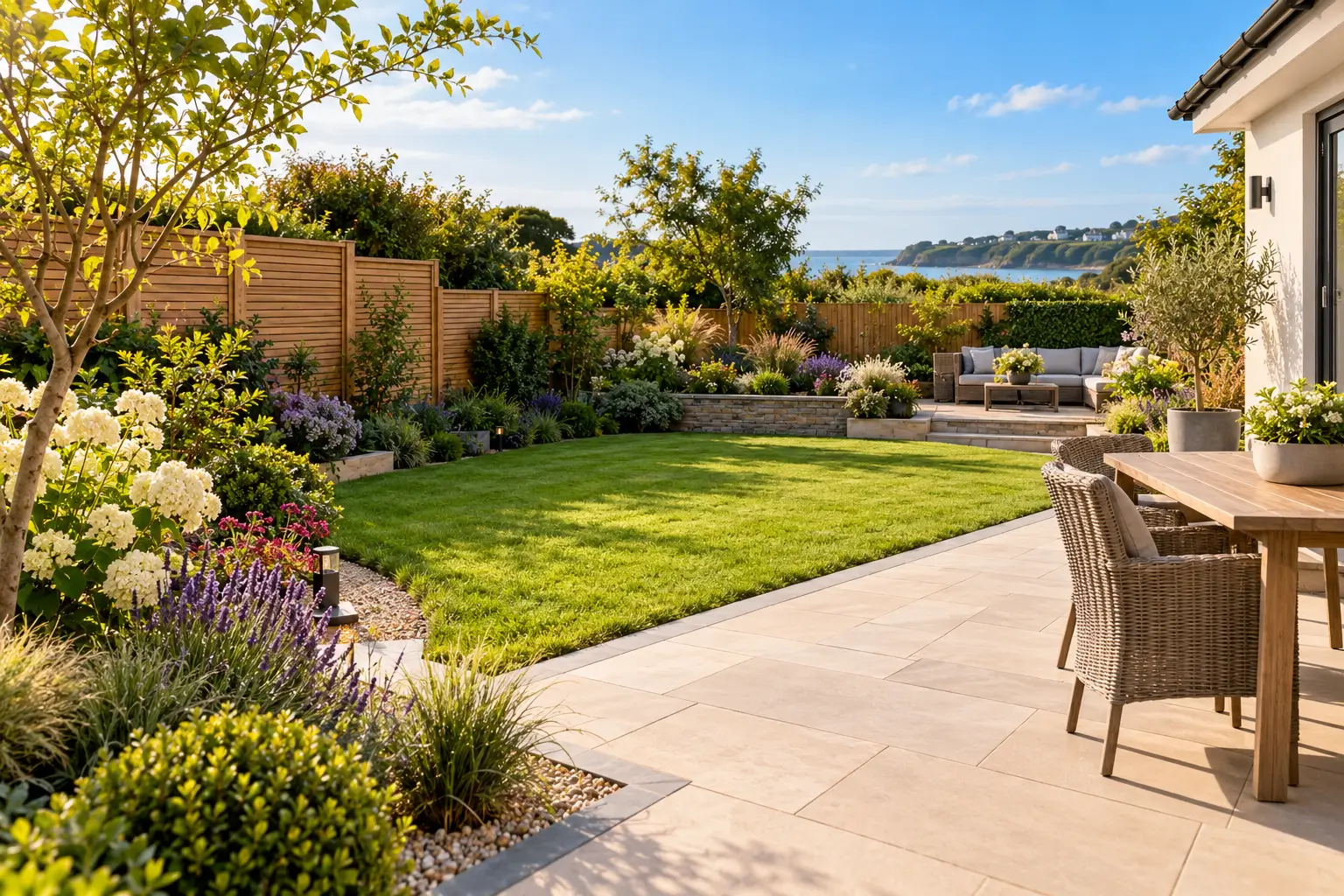 How to Combine Lawns, Patios, Fencing and Planting in One Garden